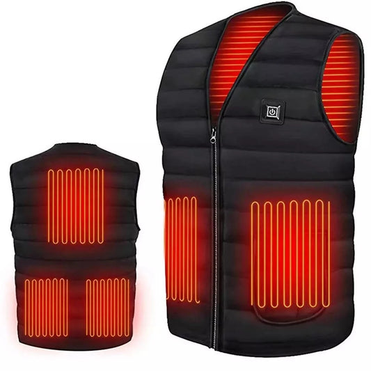 Chaleco calefactable USB con 9 zonas de calor, doble interruptor.