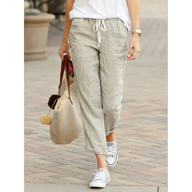 Pantalones casuales de cintura alta con cordón para mujer - Primavera Verano 2026.