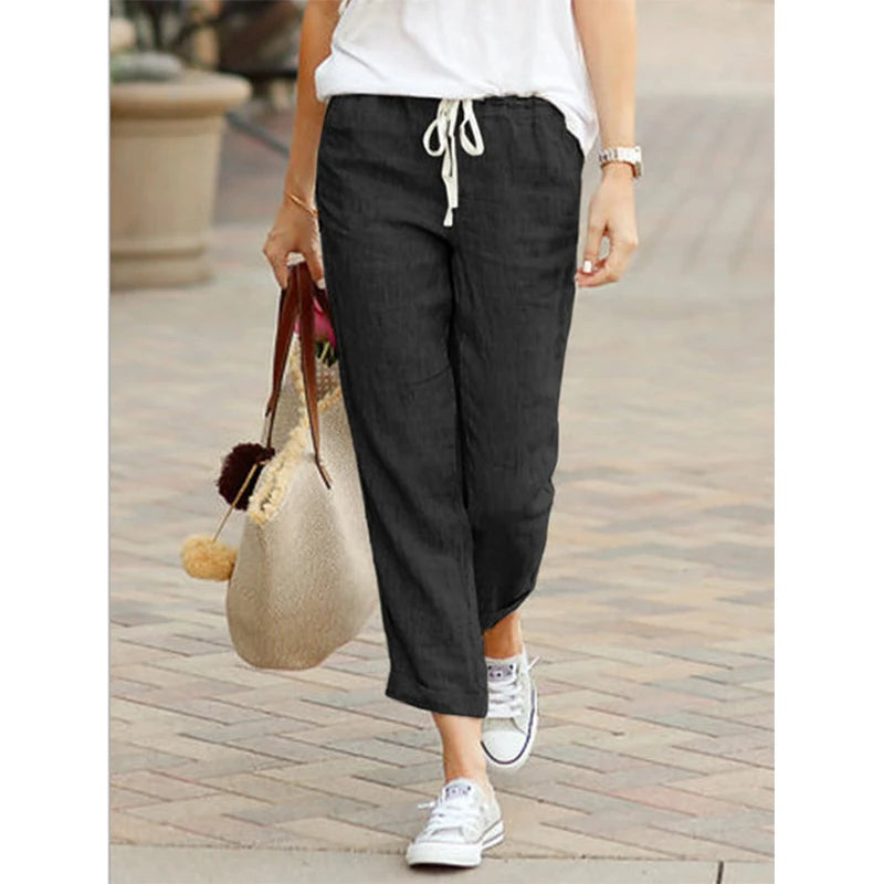 Pantalones casuales de cintura alta con cordón para mujer - Primavera Verano 2026.