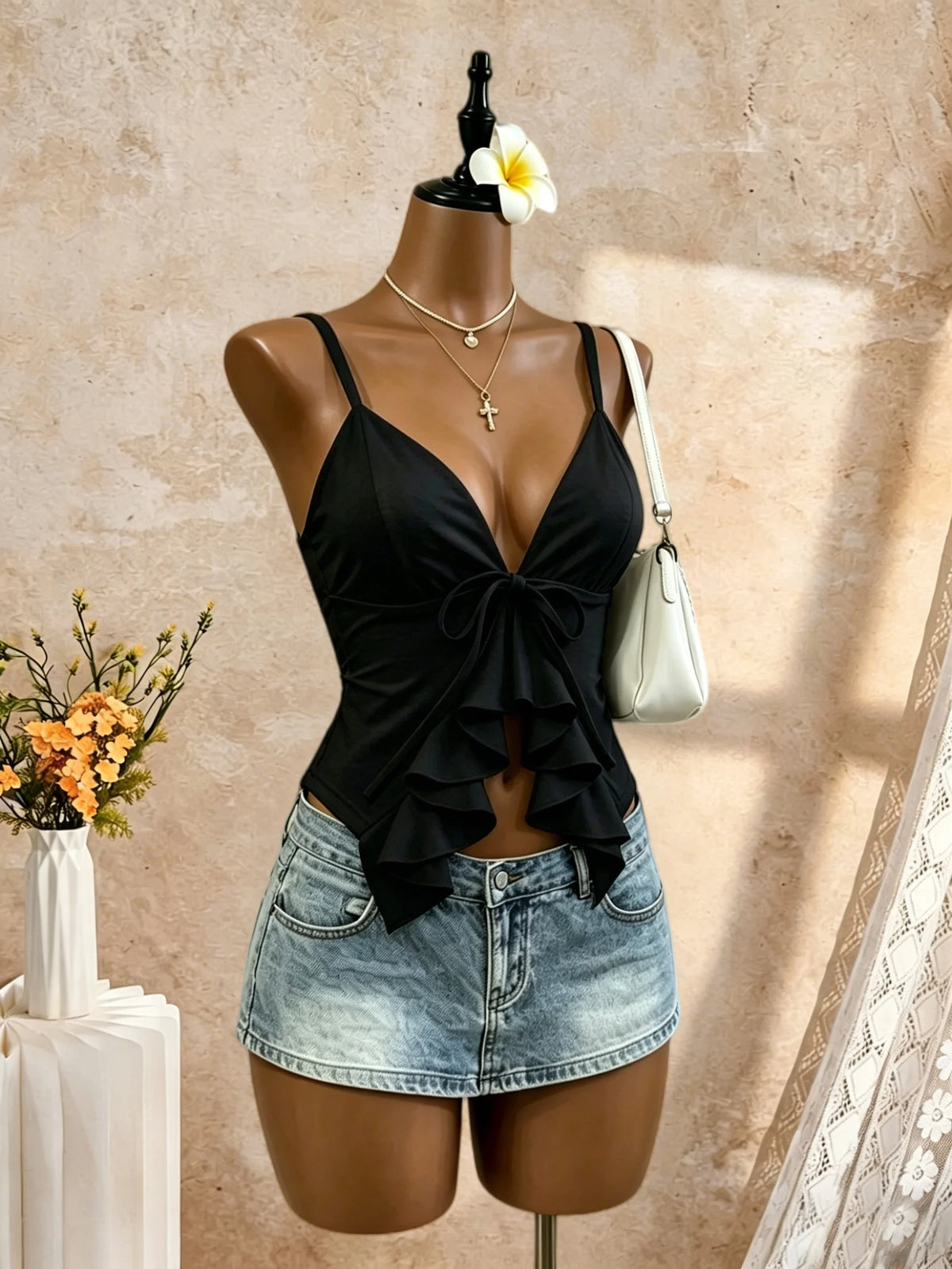 Sensual Top Corset con Lazo y Volantes para Mujer.