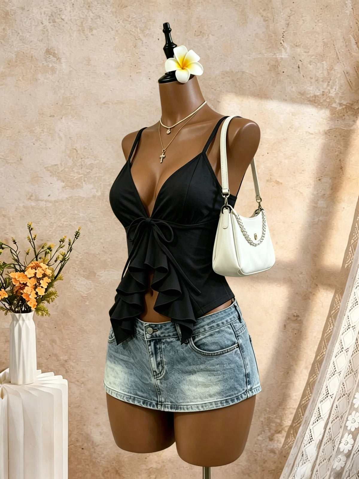 Sensual Top Corset con Lazo y Volantes para Mujer.
