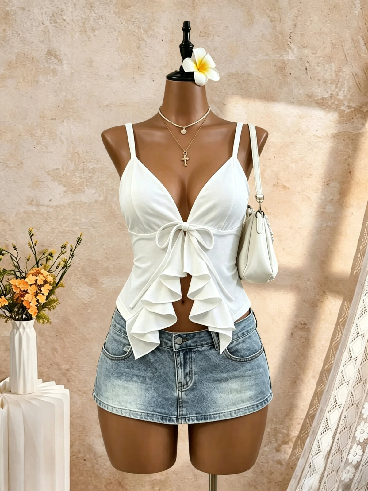 Sensual Top Corset con Lazo y Volantes para Mujer.