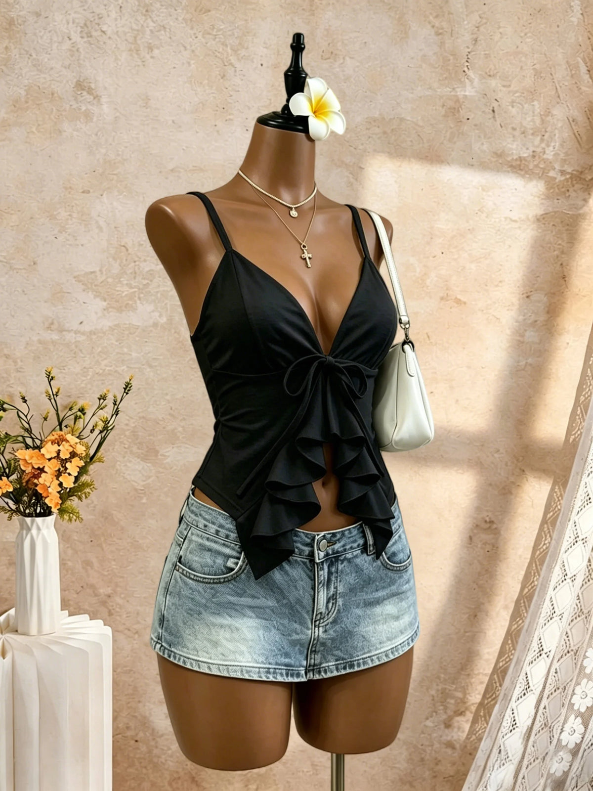 Sensual Top Corset con Lazo y Volantes para Mujer.