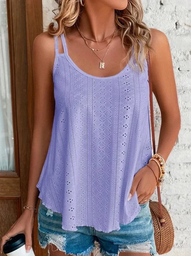 Top de verano estilo Boho con bordado hueco, cómodo y versátil.