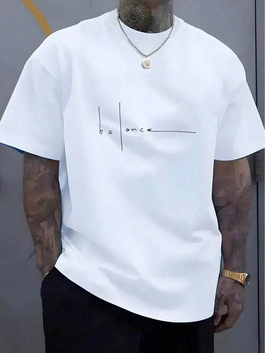 Camiseta blanca Oversize para hombre con diseño Minimalista "Balance".